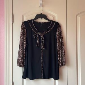Zero 2 Eight Black 3/4 Length Sleeve Blouse w/ Bow Tie Neck